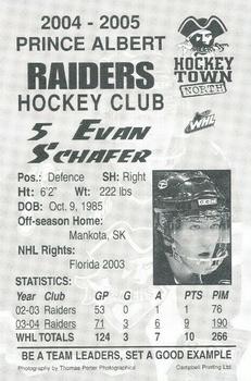 2004-05 Prince Albert Raiders (WHL) #NNO Evan Schafer Back