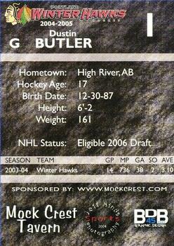 2004-05 Portland Winterhawks (WHL) #NNO Dustin Butler Back