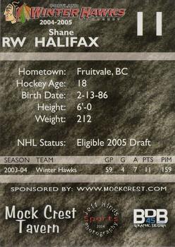 2004-05 Portland Winterhawks (WHL) #NNO Shane Halifax Back