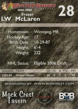 2004-05 Portland Winterhawks (WHL) #NNO Frazer McLaren Back