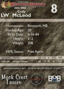 2004-05 Portland Winterhawks (WHL) #NNO Cody McLeod Back