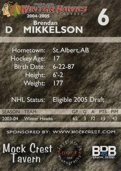 2004-05 Portland Winterhawks (WHL) #NNO Brendan Mikkelson Back