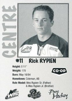 2004-05 Co-op Regina Pats (WHL) #NNO Rick Rypien Back
