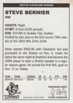 2005-06 Cleveland Barons (AHL) #NNO Steve Bernier Back