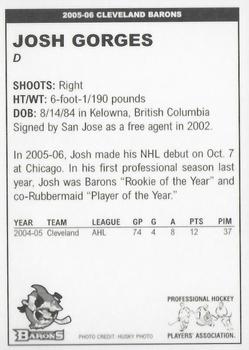 2005-06 Cleveland Barons (AHL) #NNO Josh Gorges Back