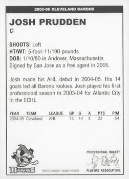2005-06 Cleveland Barons (AHL) #NNO Joshua Prudden Back