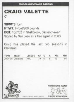 2005-06 Cleveland Barons (AHL) #NNO Craig Valette Back