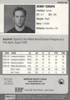 2005-06 Choice Wilkes-Barre/Scranton Penguins (AHL) #6 Kenny Corupe Back
