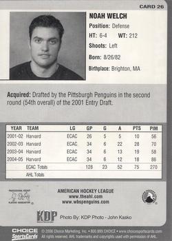 2005-06 Choice Wilkes-Barre/Scranton Penguins (AHL) #26 Noah Welch Back