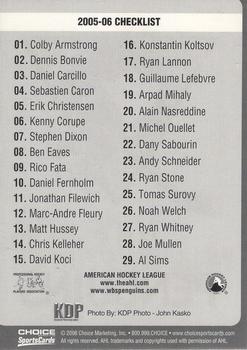 2005-06 Choice Wilkes-Barre/Scranton Penguins (AHL) #NNO Wilkes-Barre/Scranton Penguins Back