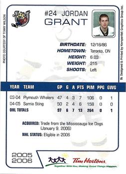 2005-06 Tim Hortons Barrie Colts (OHL) #NNO Jordan Grant Back