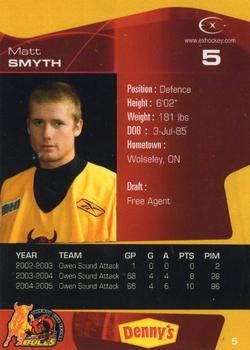 2005-06 Extreme Belleville Bulls (OHL) #5 Matt Smyth Back