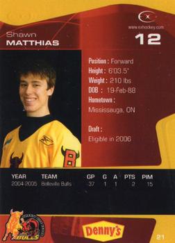 2005-06 Extreme Belleville Bulls (OHL) #21 Shawn Matthias Back