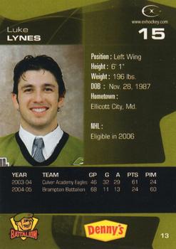 2005-06 Extreme Brampton Battalion (OHL) #13 Luke Lynes Back