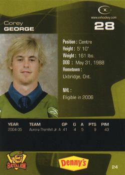 2005-06 Extreme Brampton Battalion (OHL) #24 Corey George Back