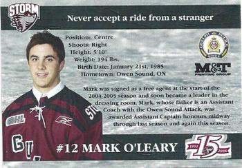 2005-06 M&T Printing Guelph Storm (OHL) #A-03 Mark O'Leary Back