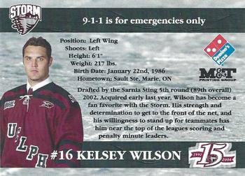2005-06 M&T Printing Guelph Storm (OHL) #B-04 Kelsey Wilson Back