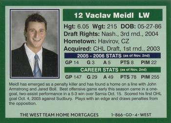 2005-06 Plymouth Whalers (OHL) #A-10 Vaclav Meidl Back