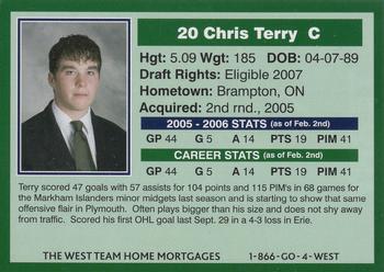 2005-06 Plymouth Whalers (OHL) #B-11 Chris Terry Back