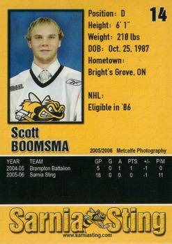 2005-06 Sarnia Sting (OHL) #4 Scott Boomsma Back