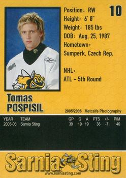 2005-06 Sarnia Sting (OHL) #19 Tomas Pospisil Back