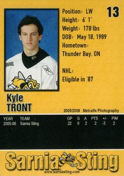 2005-06 Sarnia Sting (OHL) #23 Kyle Tront Back