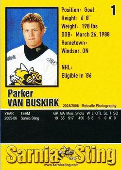 2005-06 Sarnia Sting (OHL) #24 Parker Van Buskirk Back