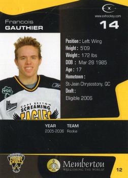 2005-06 Extreme Cape Breton Screaming Eagles (QMJHL) #12 Francois Gauthier Back