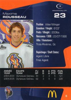 2005-06 Extreme Gatineau Olympiques (QMJHL) #6 Maxime Rousseau Back