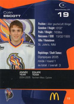 2005-06 Extreme Gatineau Olympiques (QMJHL) #15 Colin Escott Back