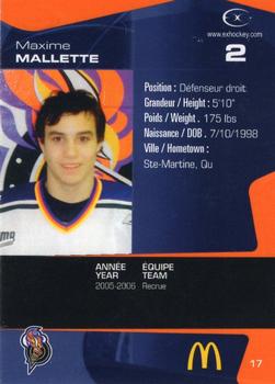 2005-06 Extreme Gatineau Olympiques (QMJHL) #17 Maxime Mallette Back