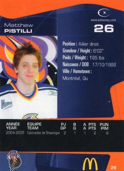 2005-06 Extreme Gatineau Olympiques (QMJHL) #26 Matthew Pistilli Back