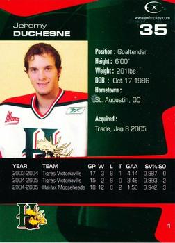 2005-06 Extreme Halifax Mooseheads (QMJHL) #1 Jeremy Duchesne Back