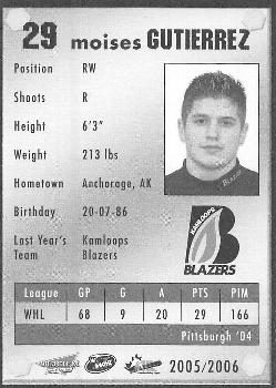 2005-06 Kamloops Blazers (WHL) #NNO Moises Gutierrez Back