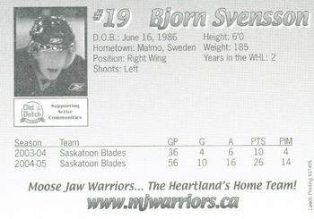 2005-06 Moose Jaw Warriors (WHL) #NNO Bjorn Svensson Back