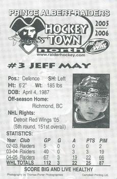 2005-06 Prince Albert Raiders (WHL) #NNO Jeff May Back