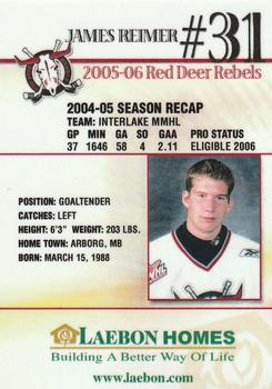 2005-06 Laebon Homes Red Deer Rebels (WHL) #15 James Reimer Back