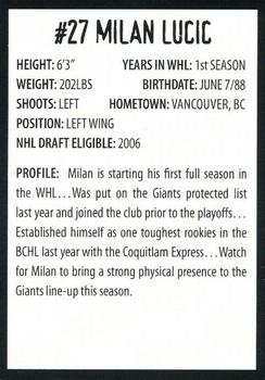 2005-06 Vancouver Giants (WHL) #NNO Milan Lucic Back