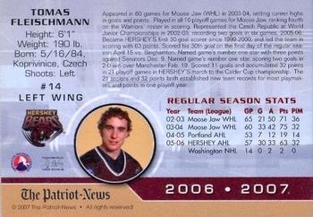 2006-07 Patriot-News Hershey Bears (AHL) #NNO Tomas Fleischmann Back