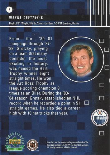 1999 Upper Deck Authenticated Wayne Gretzky Dynamics 3x5 #2 Wayne Gretzky Back