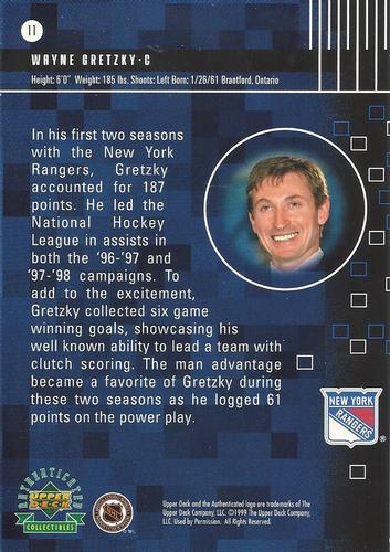 1999 Upper Deck Authenticated Wayne Gretzky Dynamics 3x5 #11 Wayne Gretzky Back