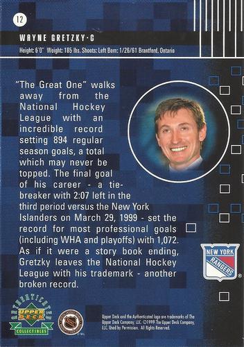1999 Upper Deck Authenticated Wayne Gretzky Dynamics 3x5 #12 Wayne Gretzky Back