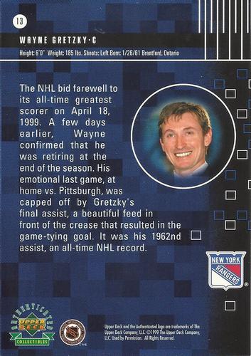 1999 Upper Deck Authenticated Wayne Gretzky Dynamics 3x5 #13 Wayne Gretzky Back