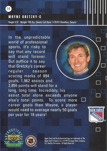 1999 Upper Deck Authenticated Wayne Gretzky Dynamics 3x5 #14 Wayne Gretzky Back
