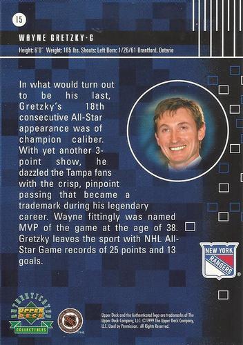 1999 Upper Deck Authenticated Wayne Gretzky Dynamics 3x5 #15 Wayne Gretzky Back