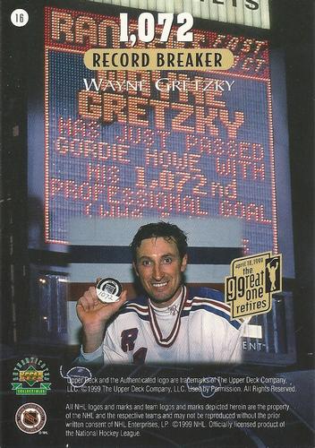 1999 Upper Deck Authenticated Wayne Gretzky Dynamics 3x5 #16 Wayne Gretzky Back