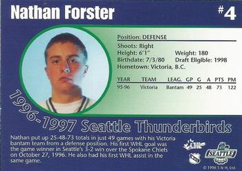 1996-97 Seattle Thunderbirds (WHL) #NNO Nathan Forster Back