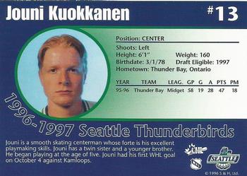1996-97 Seattle Thunderbirds (WHL) #NNO Jouni Kuokkanen Back