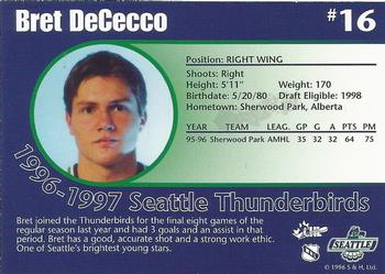1996-97 Seattle Thunderbirds (WHL) #NNO Bret DeCecco Back