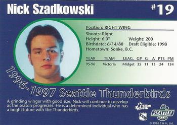 1996-97 Seattle Thunderbirds (WHL) #NNO Nick Szadkowski Back